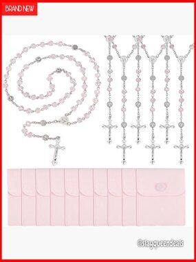 12 Pcs Catholic Rosary Necklace Bulk Set with Organza Bags for Church Gifts